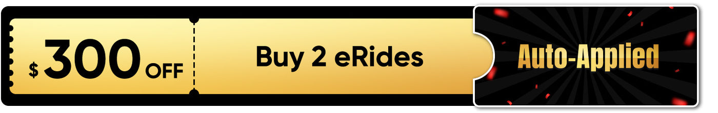 Promotional banner with a $300 off offer for buying two eRides, auto-applied.